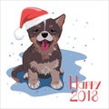 Dog wearing Santa hat. Happy New 2018 Year concept. Winter season card, banner, flyer, etc. Royalty Free Stock Photo