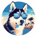 Siberian Husky Pop Art Illustration With Coastal Scenery