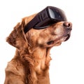 dog wearing VR glasses, portraying an adventurous explorer ready to embark on virtual adventures