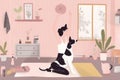 dog woman home body practice cartoon sport yoga lifestyle training fitness. Generative AI.