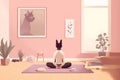 dog training woman body fitness lifestyle yoga sport home cartoon position. Generative AI.