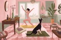 woman dog body sport fitness cartoon yoga training wellness lifestyle home. Generative AI.