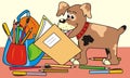 Dog and workbook, vector illustration