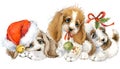 Dog year greeting card. cute puppy watercolor illustration.