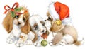 Dog year greeting card. cute puppy watercolor illustration.