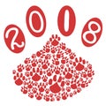 2018 dog year with dog paws background