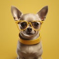 dog pet animal portrait yellow chihuahua puppy glasses cute isolated background. Generative AI. Royalty Free Stock Photo