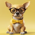 dog chihuahua background domestic glasses animal yellow pet cute portrait puppy. Generative AI.