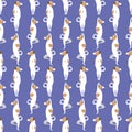 Dog yoga seamless pattern as wallpaper, background, texture for printing on fabric, textile, flat vector stock illustration with