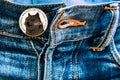Doge coin instead of buttons on jeans.