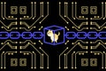 Doge NFT non-fungible tokens art in cyber space illustration, use blockchain technology to create unique digital items