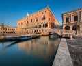 Doge Palace Illuminated by Rising Sun at Sunrise, Venice