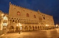 Doge`s Palace also called Ducal Palace by night in Venice, Italy Royalty Free Stock Photo