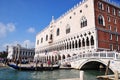 Doge`s Palace. Canal view, traditional Venetian rowing boat