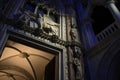 Doge`s Palace night view, sculpture closeup