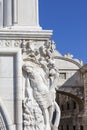 Doge`s Palace on Piazza San Marco,relief on facade and Bridge of Sighs, Venice, Italy. Royalty Free Stock Photo