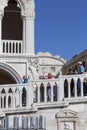 Doge`s Palace on Piazza San Marco, relief on facade and Bridge of Sighs, Venice, Italy Royalty Free Stock Photo