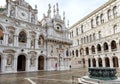 Doge`s Palace in summer, Venice, Italy. It is a famous tourist attraction of Venice. Panoramic view of luxury courtyard of old