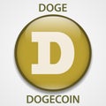 Dogecoin cryptocurrency blockchain icon. Virtual electronic, internet money or cryptocoin symbol, logo