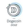 Dogecoin cryptocurrency coin line, icon of virtual currency