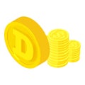 Dogecoin cryptocurrency icon, isometric style