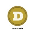 Dogecoin DOGE cryptocurrency icon isolated on white background. Digital currency.