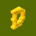Dogecoin icon assembled from yellow plastic blocks on a green background in isometric style. For website design. Vector