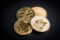 Dogecoin, litecoin, etheteum and bitcoin. Royalty Free Stock Photo