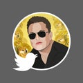 Dogecoin Twitter logo and Elon Musk portrait Royalty Free Stock Photo