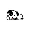 Dogie like. Isolated Pup show thumb up. Simple Funny puppy show an approving hand gesture. Black and white Vector logo