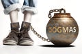 Dogmas can be a big weight and a burden with negative influence - Dogmas role and impact symbolized by a heavy prisoner`s weight Royalty Free Stock Photo