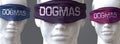 Dogmas can blind our views and limit perspective - pictured as word Dogmas on eyes to symbolize that Dogmas can distort perception Royalty Free Stock Photo