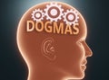 Dogmas inside human mind - pictured as word Dogmas inside a head with cogwheels to symbolize that Dogmas is what people may think Royalty Free Stock Photo