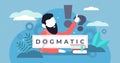 Dogmatic vector illustration. Flat tiny absolute true faith persons concept Royalty Free Stock Photo