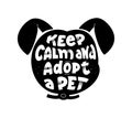 Dogs adoption center flat logotype design. Black puppy head silhouette with paper