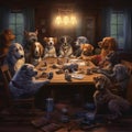 Dogs around a table