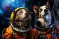 Dogs astronauts in spacesuits