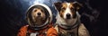 Dogs astronauts in spacesuits