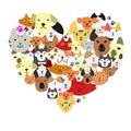 Dogs and cats face in heart-shape Royalty Free Stock Photo