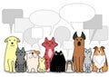 Dogs and cats group with speech bubbles