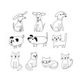 dogs and cats icon set. hand drawn doodle. , scandinavian, nordic, minimalism, monochrome. pet, animal, cute, funny. Royalty Free Stock Photo