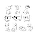 dogs and cats icon set. hand drawn doodle. vector, scandinavian, nordic, minimalism, monochrome. pet, animal, cute Royalty Free Stock Photo