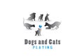 Dogs and cats playing logo vector image