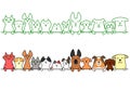 Dogs and cats in a row with copy space