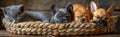Dogs and Cats Sleeping in a Basket Royalty Free Stock Photo