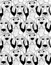 Dogs characters emotions black and white seamless pattern.