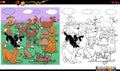 Dogs characters large group coloring book page Royalty Free Stock Photo