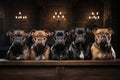 Dogs club. Group of bulldogs sitting at the bar
