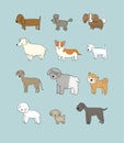 Dogs collection. Cute cartoon puppies of different breeds - Vector