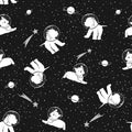 Space dogs seamless pattern in astronaut`s helmets Royalty Free Stock Photo